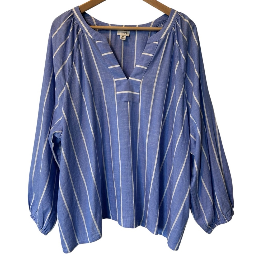 J Crew Striped Women's Top 3x peasant cut blue white cotton/viscose crisp